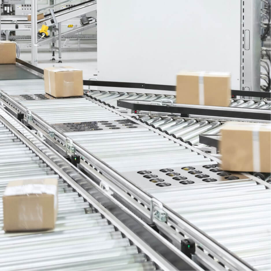 Packages on conveyor belt